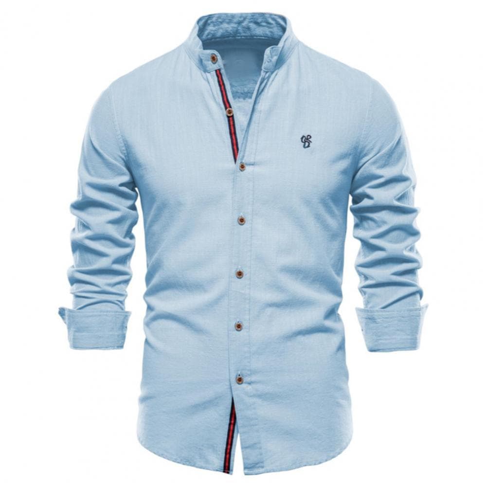 Men's Shirt Slim Fit Cotton Blend Long-Sleeved Stylish Breathable Easy-Care Summer Autumn Men's Shirts XXL light blue