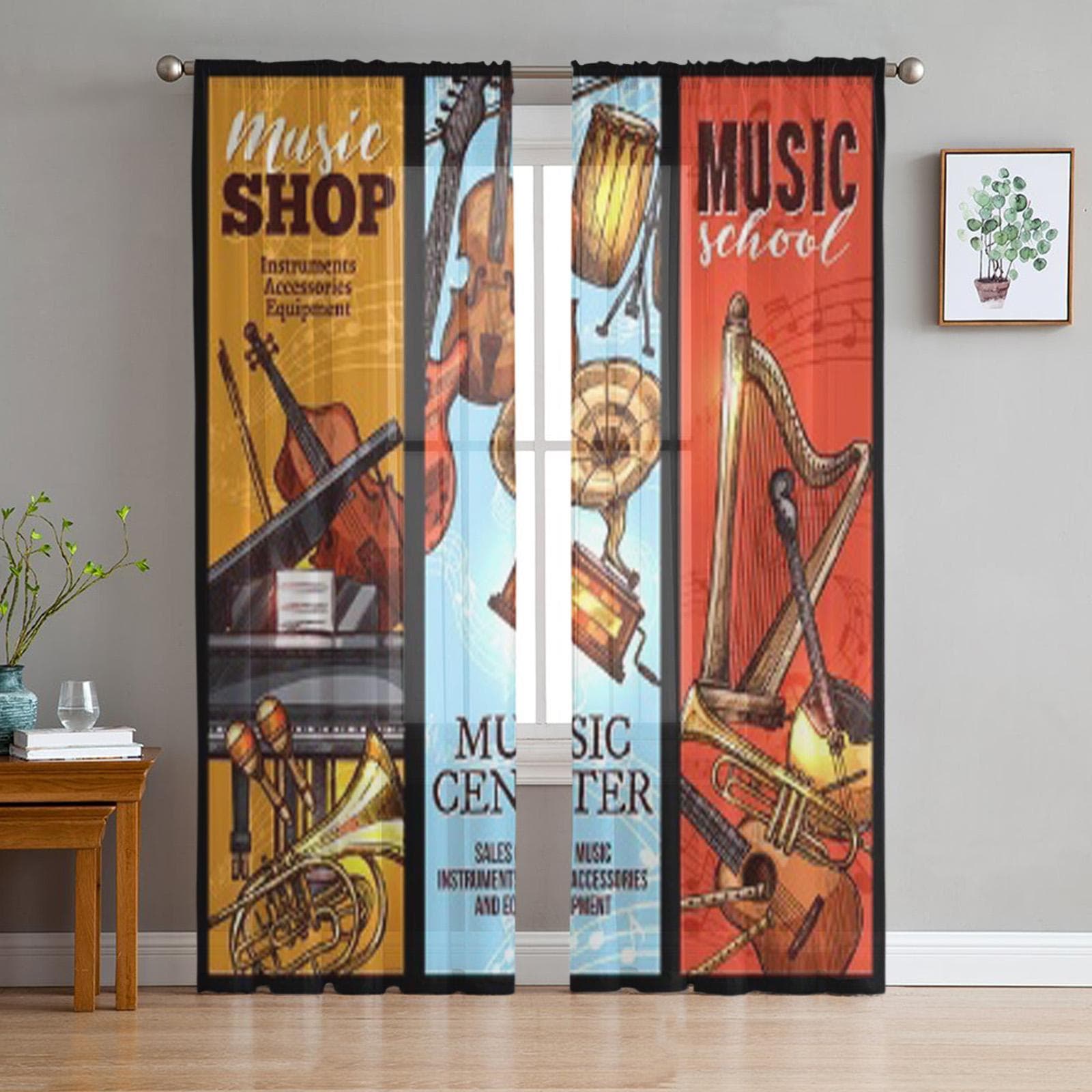 Vintage Music Shop Add To Likebox Tulle Sheer Curtains for Living Room Bedroom Kitchen Decoration Voile Organza Curtains 135W x 114H(cm)