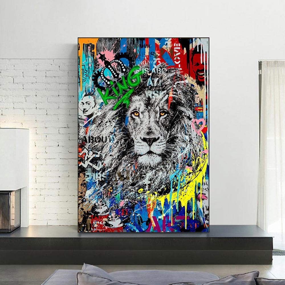Unframe Graffiti Lion King Street Art Abstract Canvas Painting Art Posters Prints Wall Art Picture for LivingRoom Home Decor 50*80cm