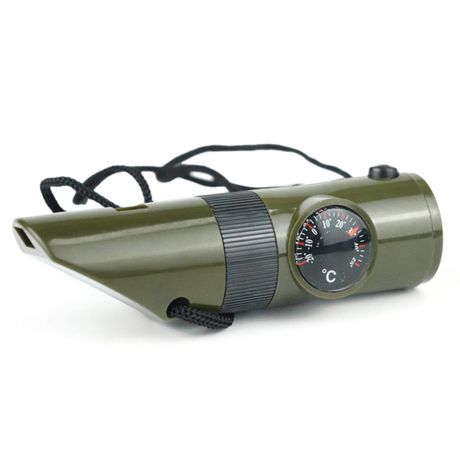 7-in-1 Emergency Whistle Multi-functional Outdoor Safety Whistle with Compass Signal Mirror LED army green