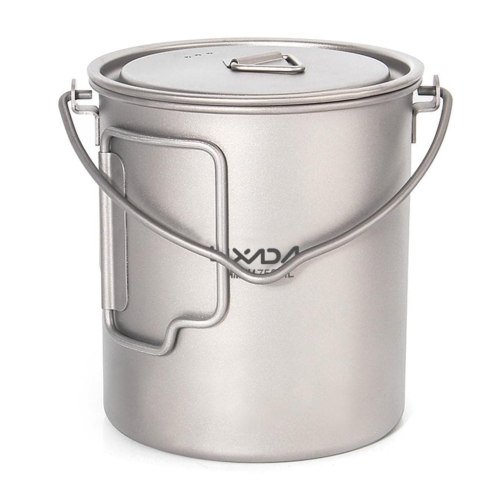 Lixada 750ml/900ml/1100ml Ultralight Titanium Pot Water Mug Cup with Lid and Foldable Handle 750ml