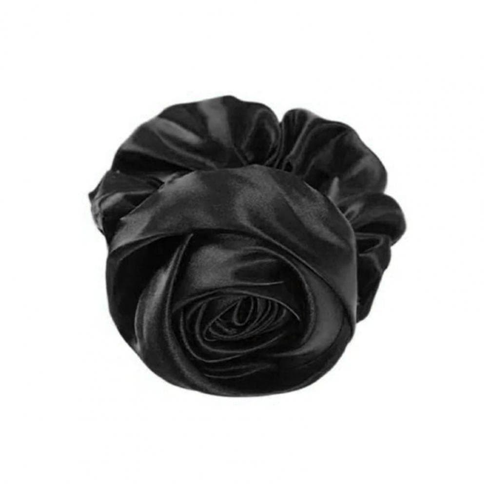 Charming Hair Tie Elegant Satin Rose Hair Rings for Stylish Women 3d Flower Decor Elastic Bands for Scalp-friendly Hair black