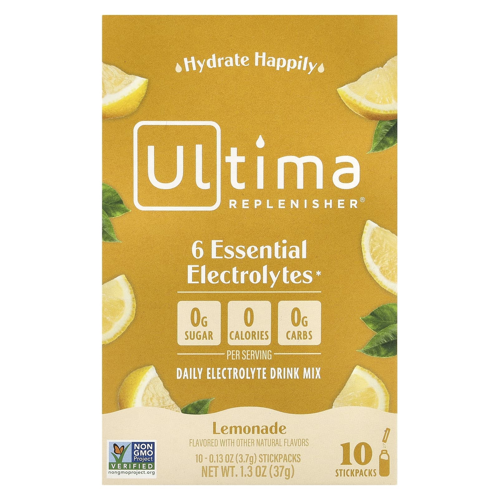 Ultima Replenisher, 6 Essential Electrolytes, Daily Electrolyte Drink Mix, Lemonade, 10 Stick Packs, 0.13 oz (3.7 g)