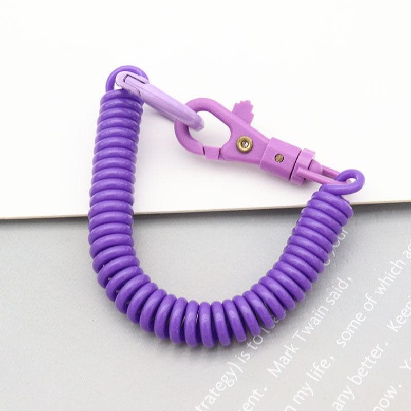 Coil Springs Keychain Stretchy Spiral Spring Coil Retractable Coil Springs Keychain With Metal Clasp Key Chain Holder Lanyard purple