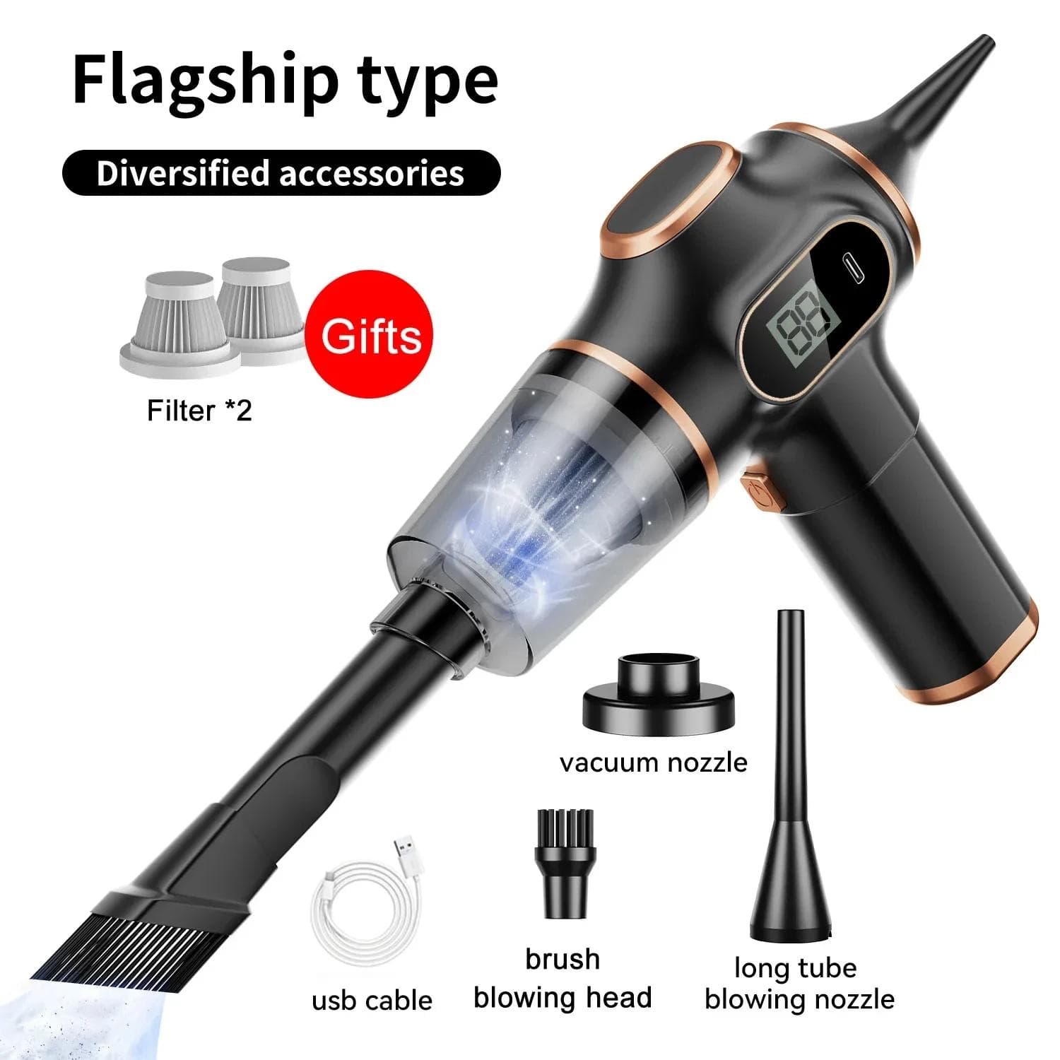 New Original Powerful 9500000Pa 5 in 1 Cordless Vacuum Cleaner Car Portable Robot Vacuum Cleaner Handheld Car Home Appliances 2 Pcs Filter black