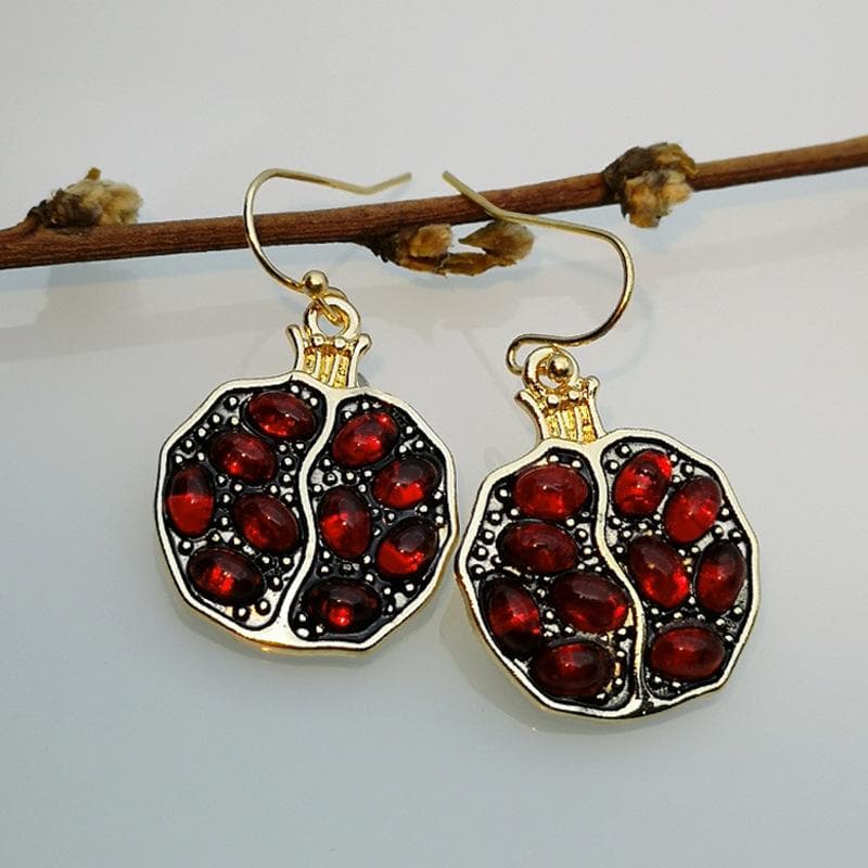 Unique Golden Pomegranate Drop Earrings for Women Hook Earrings Anniversary Gift Wedding Earrings gold
