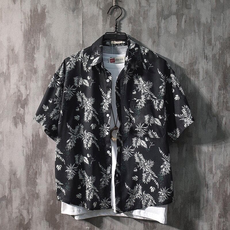 Shirt Men's Short-sleeved Summer Beach Flower Shirt Loose Shirt M