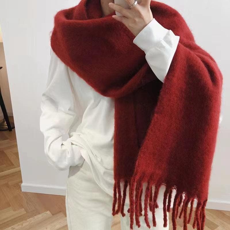 Luxury Cashmere Bright Solid Colors Women Scarf Winter Shawl and Wrap Bandana Pashmina Tassel Female Foulard Thick Blanket