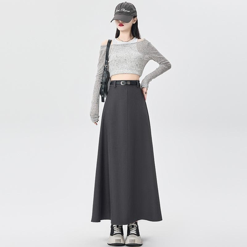 Suit Skirt for Women In Autumn Pleated Skirt for Women In Autumn High Waist Slim Draped Midi Skirt for Autumn Umbrella Skirt for Autumn XL grey