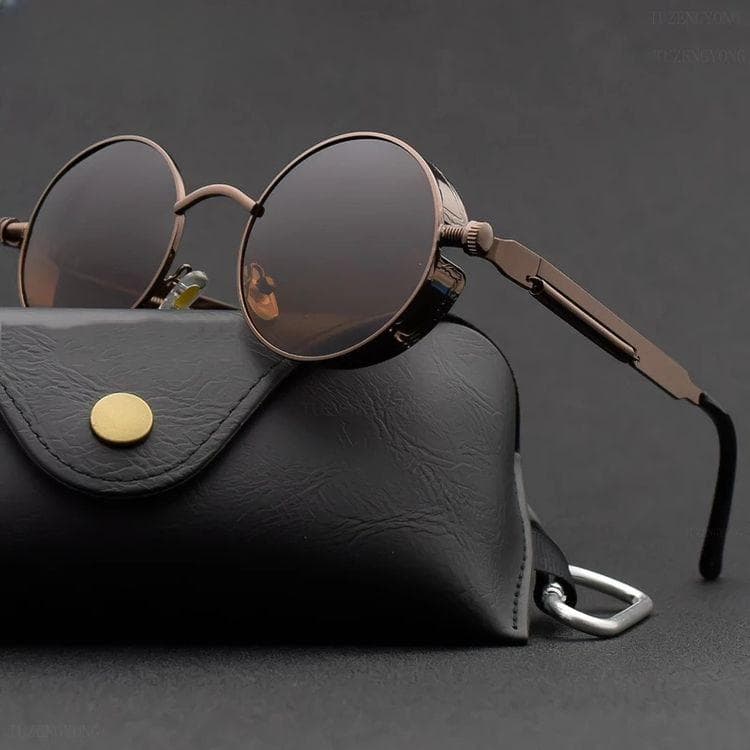 Metal Steampunk Sunglasses Men Women Fashion Round Glasses Brand Designer Vintage Sun Glasses High Quality Oculos de sol brown