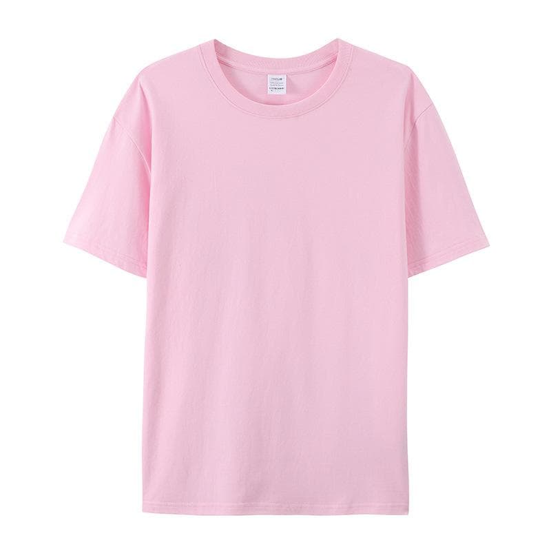 Cotton Short-sleeved T-shirt Men's Fashion Trend Black and White Clothing T-shirt Summer Men's and Women's Shirts with Pure Color Simple Match 2XL light pink