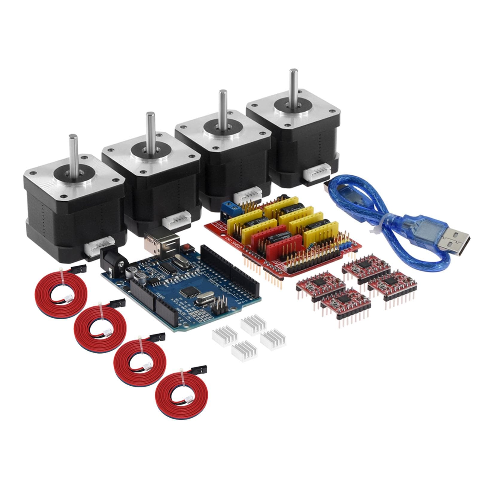 CNC Shield V3.0 Expansion Board R3 Board 4*A4988 Driver 4*4401 Stepper Motor Kit with Heatsink USB multicolour