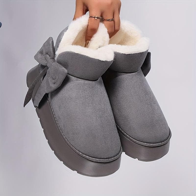 Women's Cute Bow-Knot Decorated Indoor Slippers, Thick Plush Warm Sole Short Boots with Soft Lining and EVA Outsole 42-43 grey