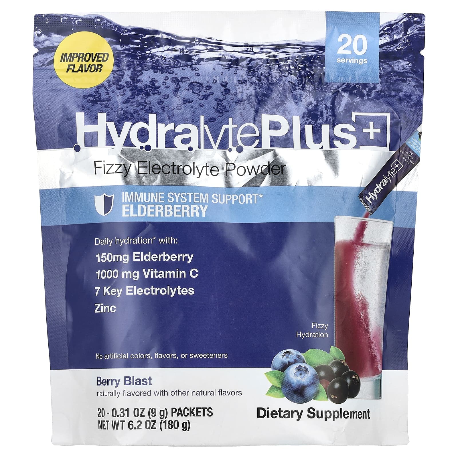 Hydralyte, Hydralyte Plus+, Liquid Electrolyte Powder, Berry Blast, 20 packs, 0.31 oz (9 g) each