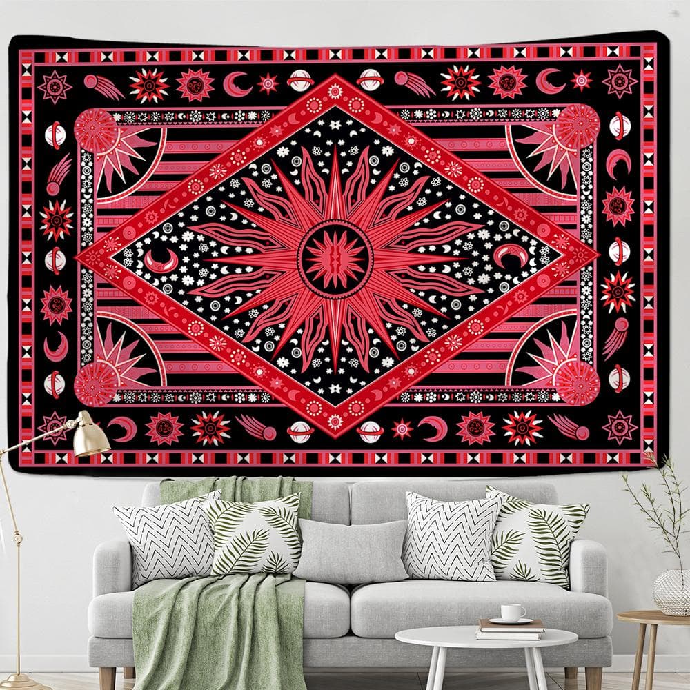 Burning Sun Tapestry Wall Hanging Bohemian Style Hippie Tapis Witchcraft Mandala Home Decor Background 95x70CM