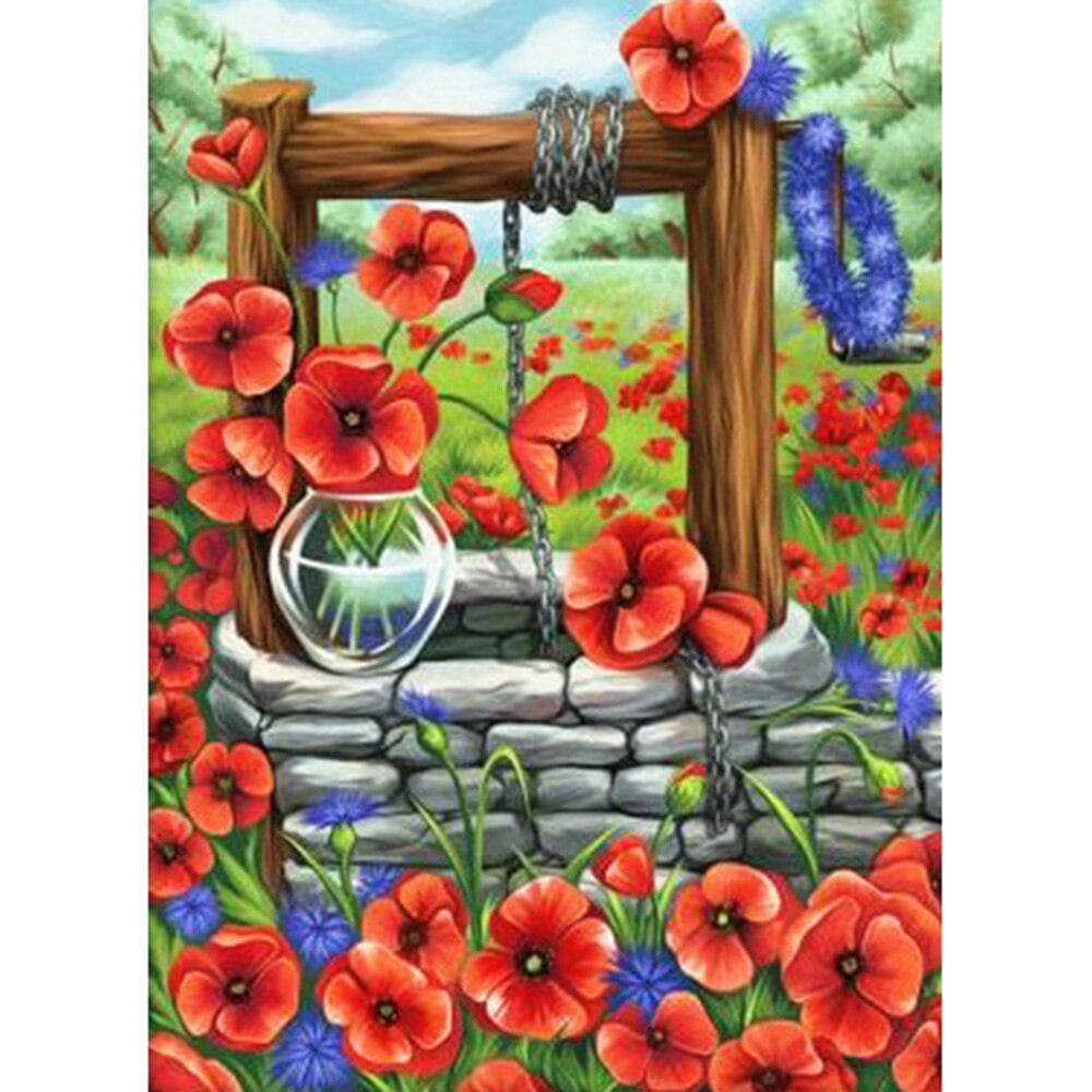 Diamond Embroidery Red Flowers 5d Diamond Painting Diamond Mosaic Picture of Rhinestone Cross-stitch Home Decor 20X30CM