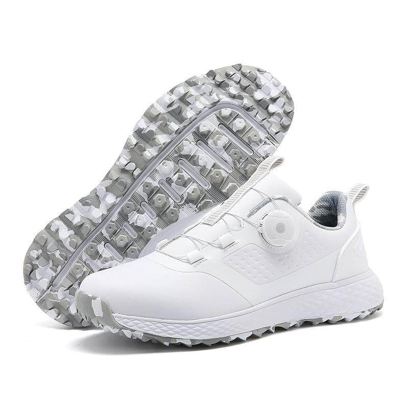 Men Women Professional Golf Shoes Ladies Tour Golf Shoes Classic Outdoor Waterproof Leather Sneakers 35 white/grey