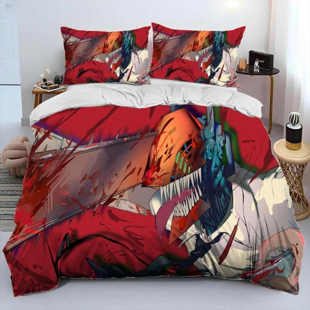 3D Anime Chainsaw Man Denji Cartoon Comforter Bedding Set,Duvet Cover Bed Set Quilt Cover Pillowcase,king Queen Size Bedding Set EU Single 135x200cm