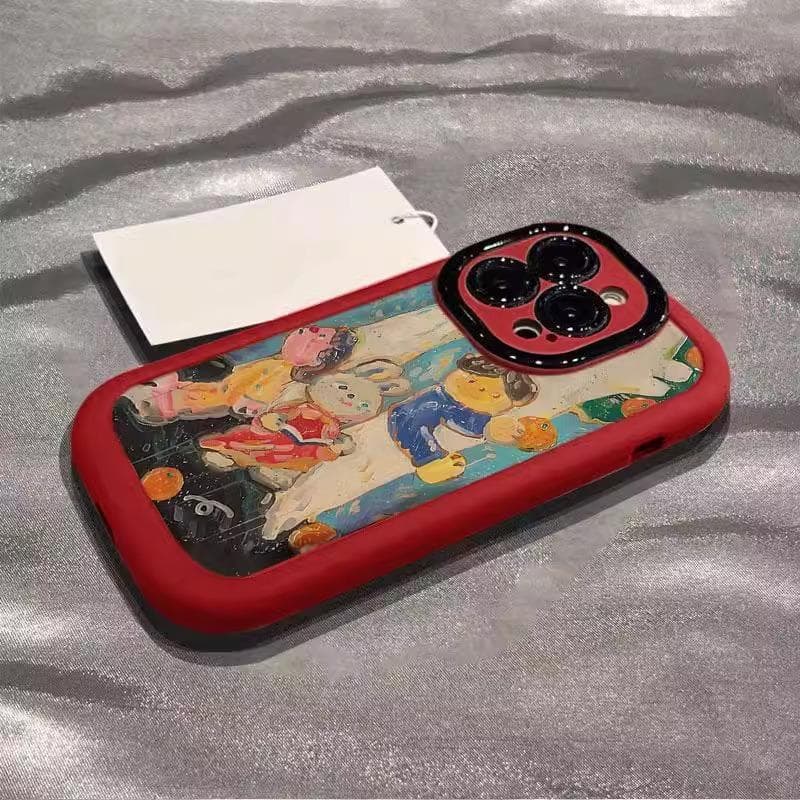 Applicable To Apple 16promax Mobile Phone Case 15plus Cartoon Oil Painting IPhone 14 Puff 13 Anti-fall 12/11 iPhone X