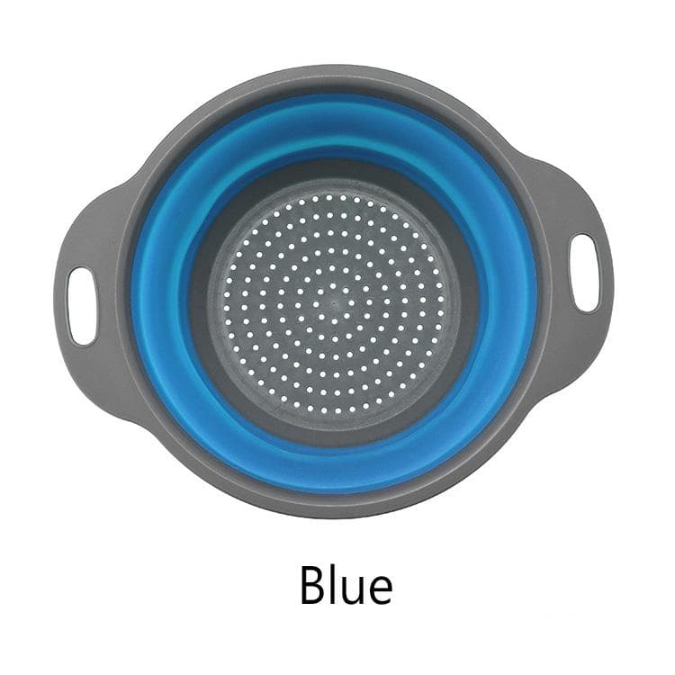 Foldable Strainer Drain Basket Colander Fruit Vegetable Washing Basket with Handle Collapsible Silicon Drainer Kitchen Storage 24.5x20x3cm blue