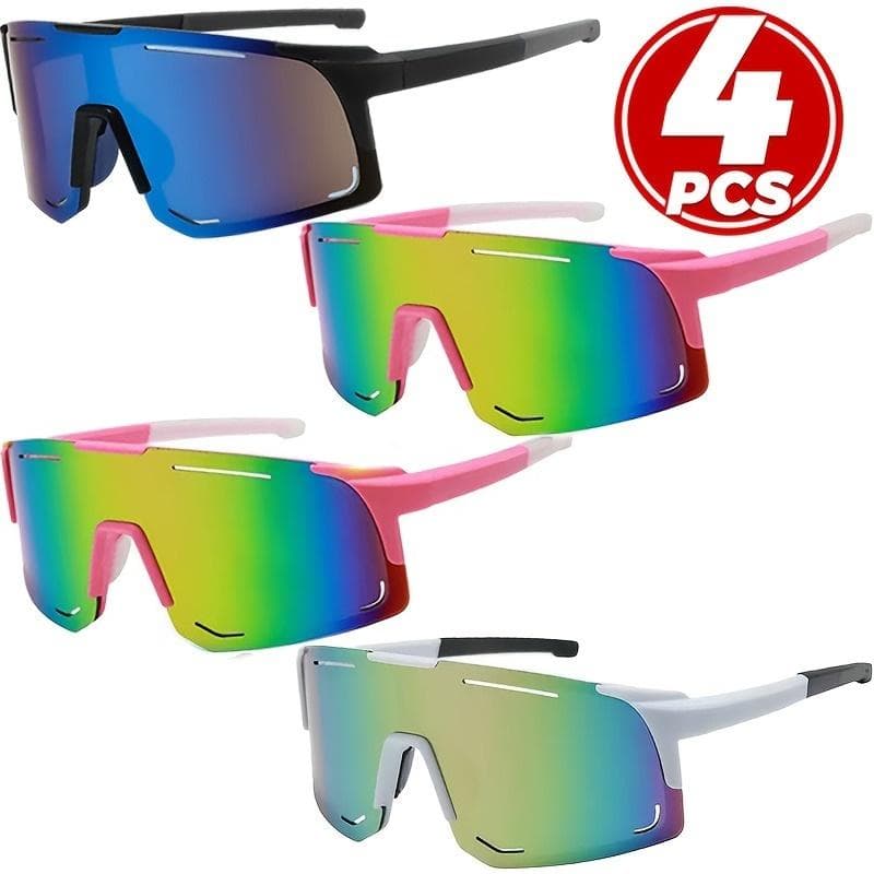 4PCS Punk Style Unisex Cycling Sunglasses Windproof UV Protection Trendy Integrated Frame for Men Women