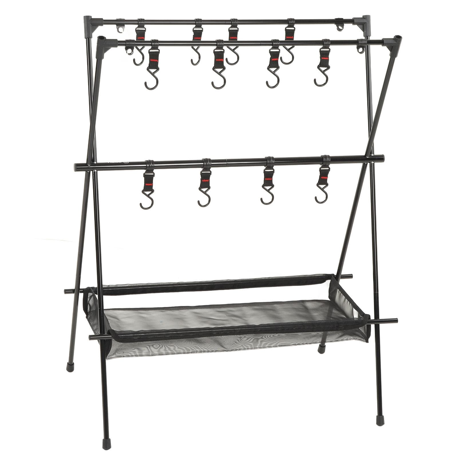 Outdoor Camping Hanging Rack Outdoor Portable Double Layer Camping Rack with Mesh Pocket