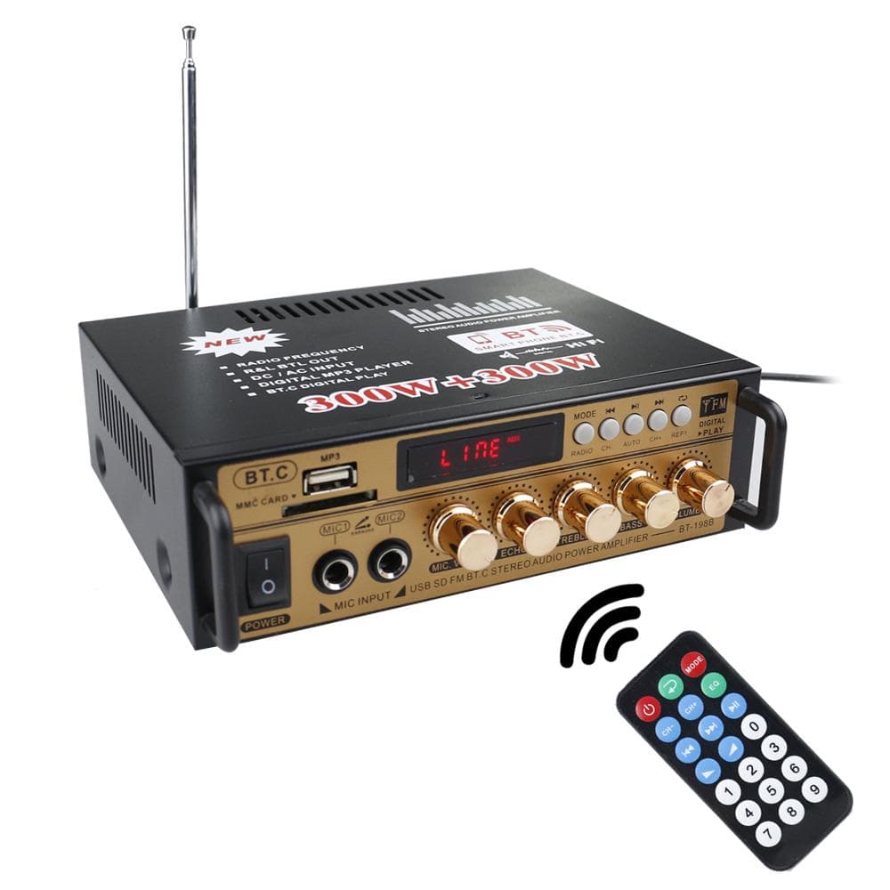 Mini 2CH LCD Display HIFI Audio Stereo Power Amplifier BT FM Radio Portable Car Home 600W Remote EU Plug
