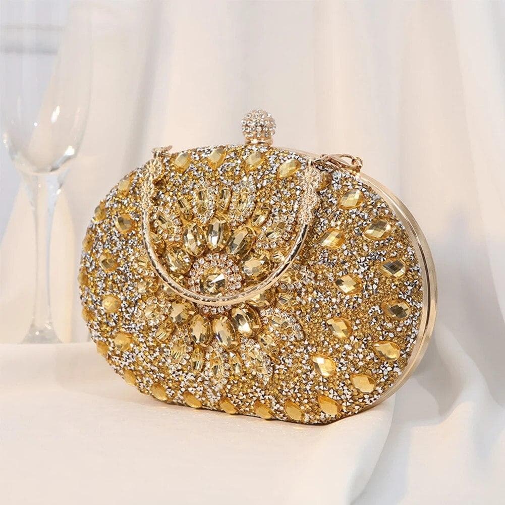New Diamond Luxury Women Clutch Evening Bag Wedding Crystal Ladies Cell Phone Pocket Purse Female Wallet For Party Quality Gift gold