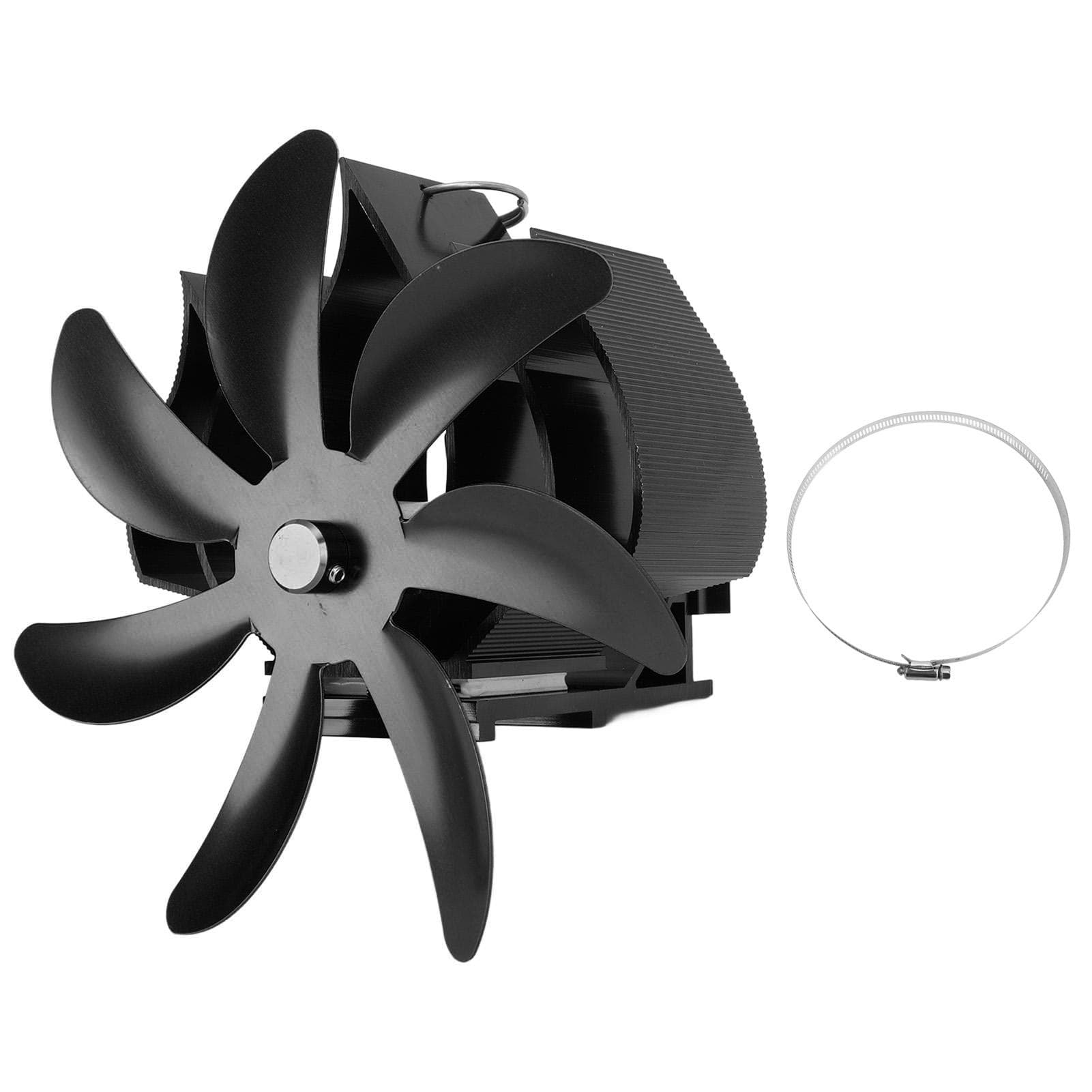 Wood Stove Fan 7 Blade Aluminum Alloy Low Noise Wall Hanging Heat Powered Stove Fan with Fixing black