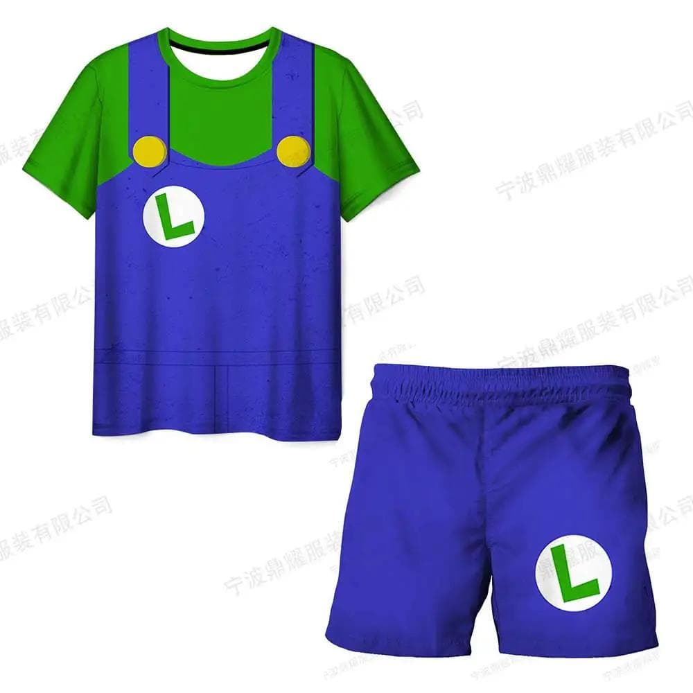 2025 MINISO Children's Clothing Sets Cosplay Super Mario T-shirts Shorts 2 Pcs Suits Kids Boys Girls Tops Tee Mario Bros T-shirt Pants Suit 140