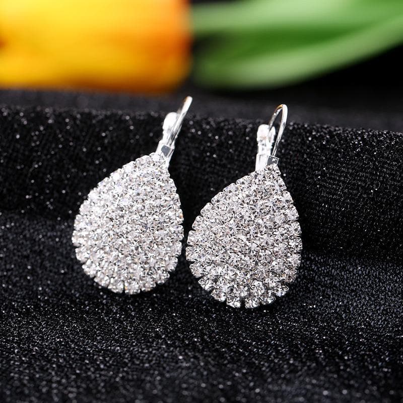 Lady's Elegant Shiny Waterdrop Rhinestone Claw Hook Stud Earrings Jewelry silver