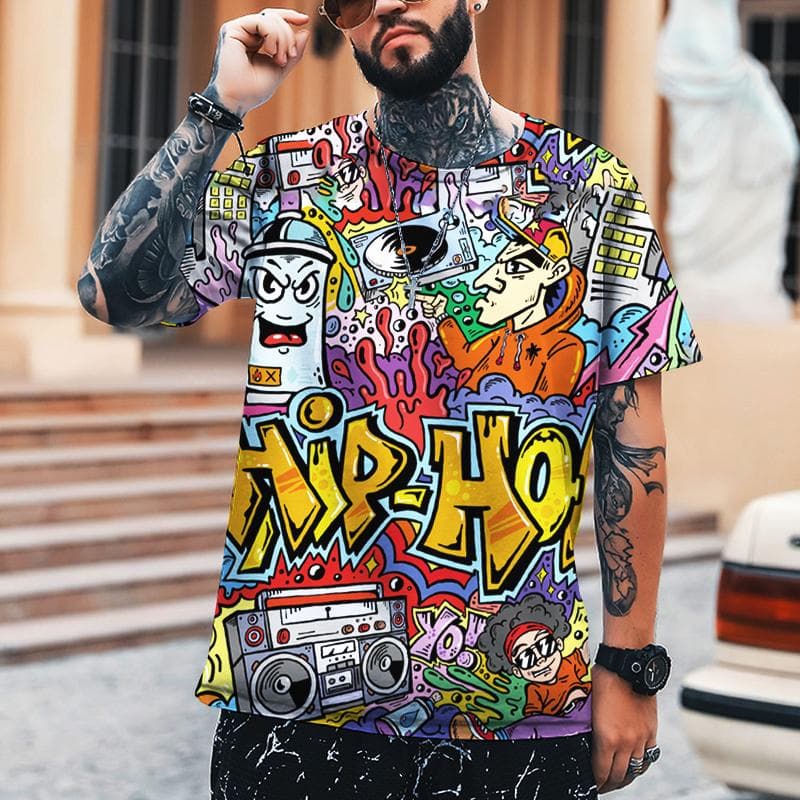2022 New Men's Fashion Street Hip-hop Graffiti 3d Printing T-shirt 5XL
