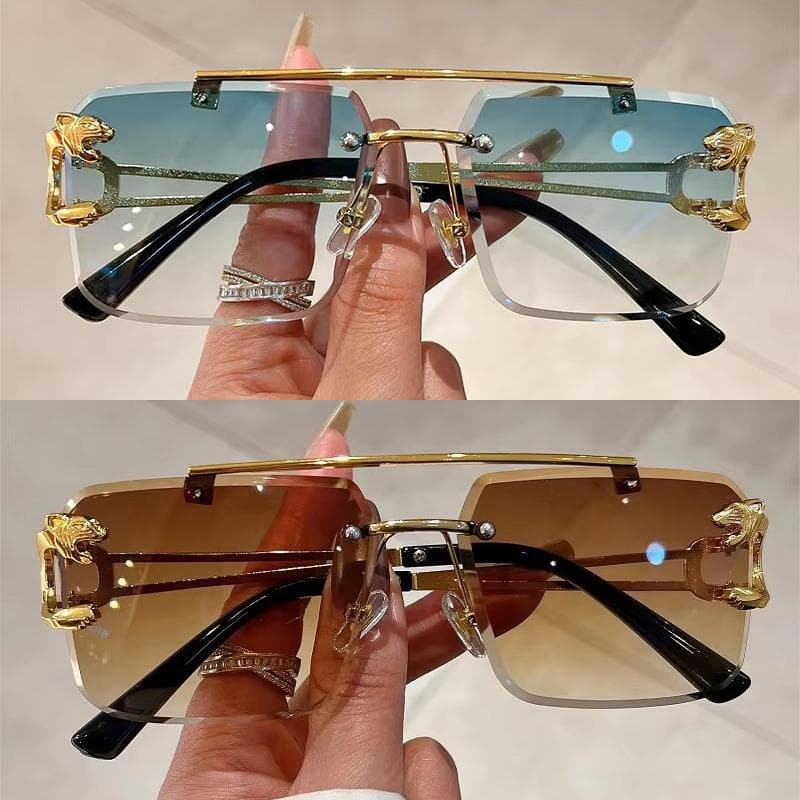 1 Pair Rimless Square Sunglasses Vintage Double Bridge Gradient Shades Trendy Luxury Brand Design Sun Glasses (2 Pairs in total)