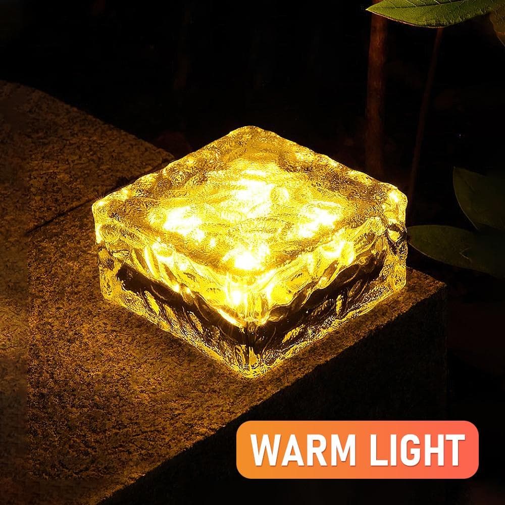 1Pcs Solar Led Ice Cube Brick Light Outdoor 4 LED Waterproof Stair Step Lamp Yard Patio Lawn Garden Decoration Light warm white