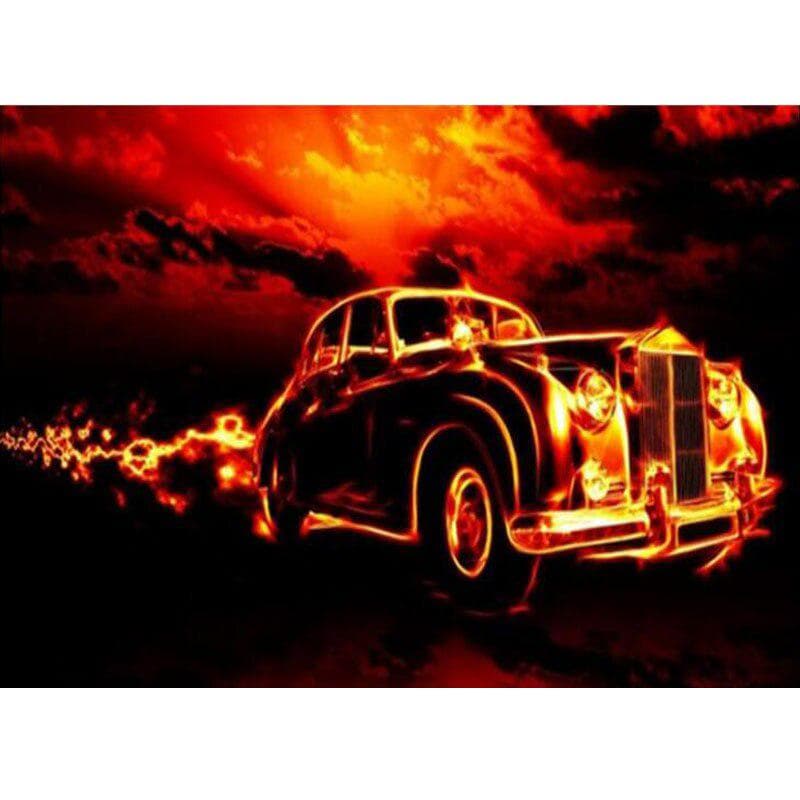DIY Diamond Painting Fire Car Diamond Embroidery Cross Stitch Rhinestone Mosaic 20X30CM