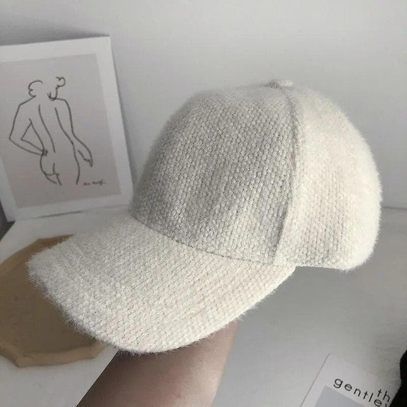Autumn Winter Solid Color Baseball Cap Fashion Women Visor Hat White Black Warm Cap Plush Baseball Caps white