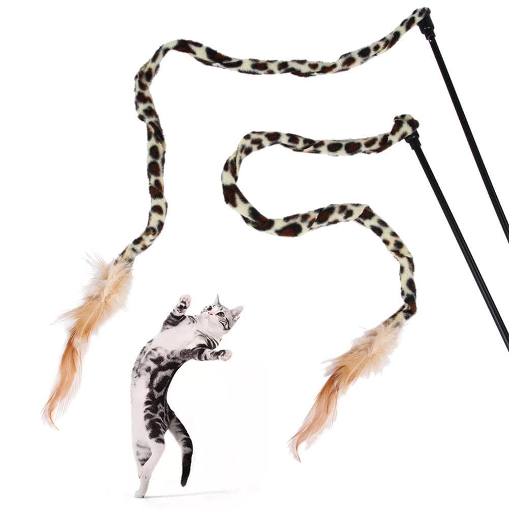 Cat Tease Stick Toys Leopard Stripes Soft Chicken Feather for Pet Interactive Toy Gift