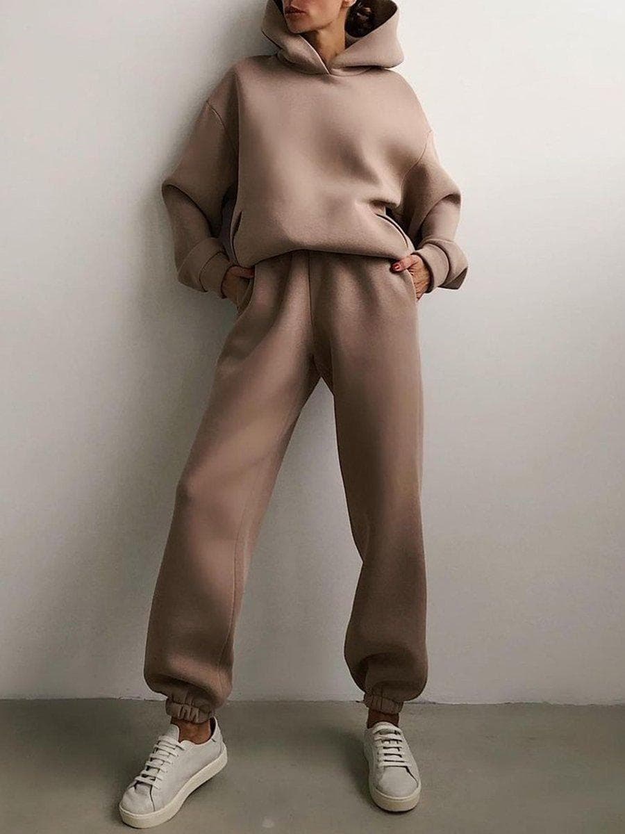 Women Elegant Solid Sets For Women Warm Hoodie Sweatshirts And Long Pant Fashion Two Piece Sets Ladies Sweatshirt Suits M tan