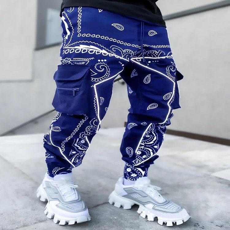Men Printing Hip Hop Pants Men Cargo Pants Trousers Fashion Streetwear Sweatpants for Men Joggers High Street Loose Trousers 2XL navy blue