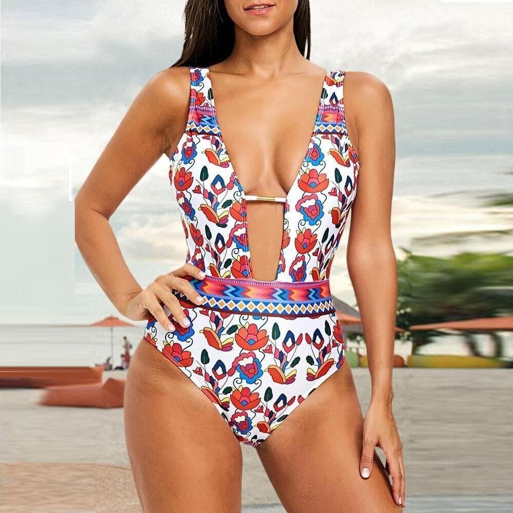 One Piece Women Swimwear Monokini Print Casual Swimsuits Beach Summer Cool Bathing Suits Female Bodysuit Swimming Suit XL