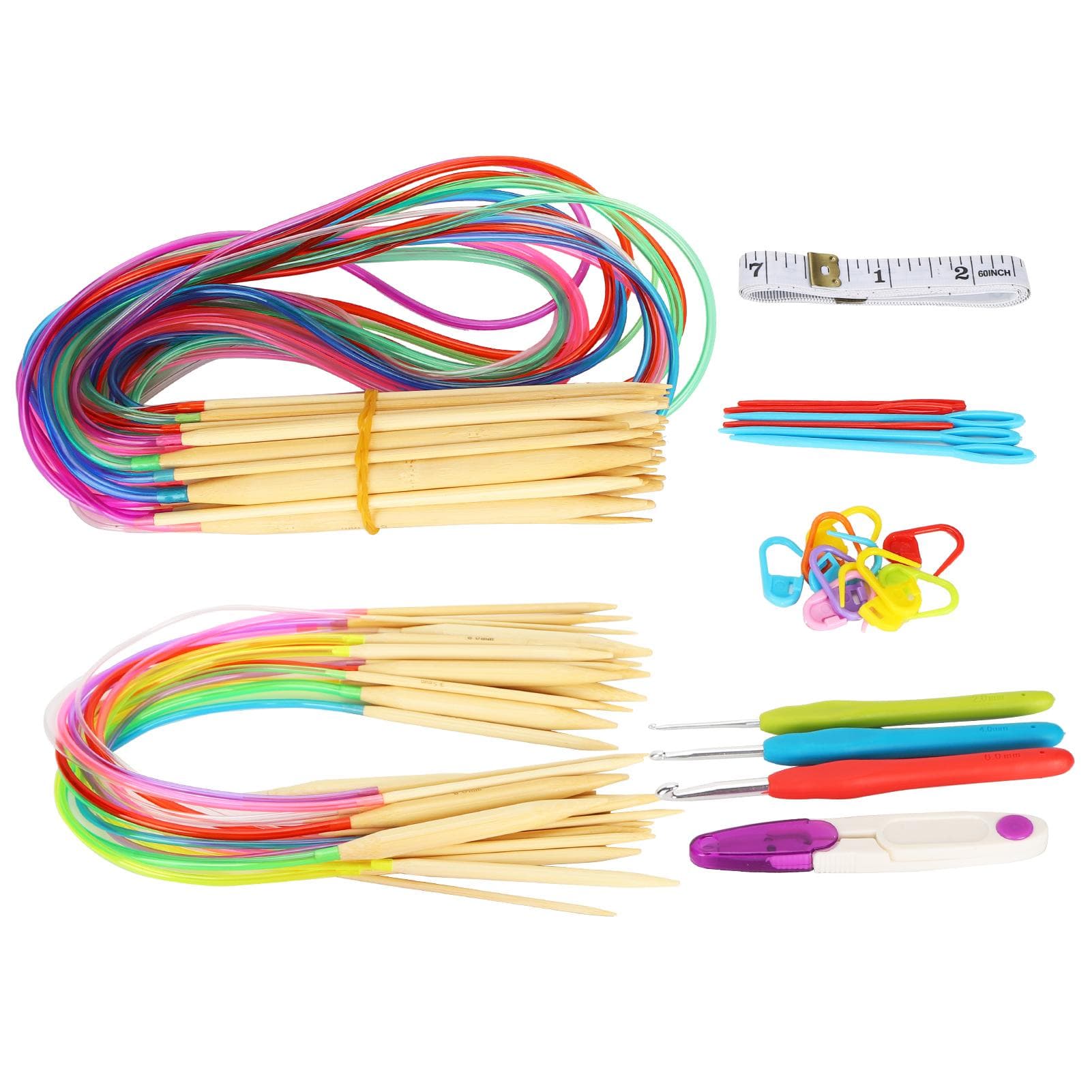 Circular Needle Kit Colorful Tube DoublePointed Bamboo Pin Crochet Needlework Accessories(40cm 80cm