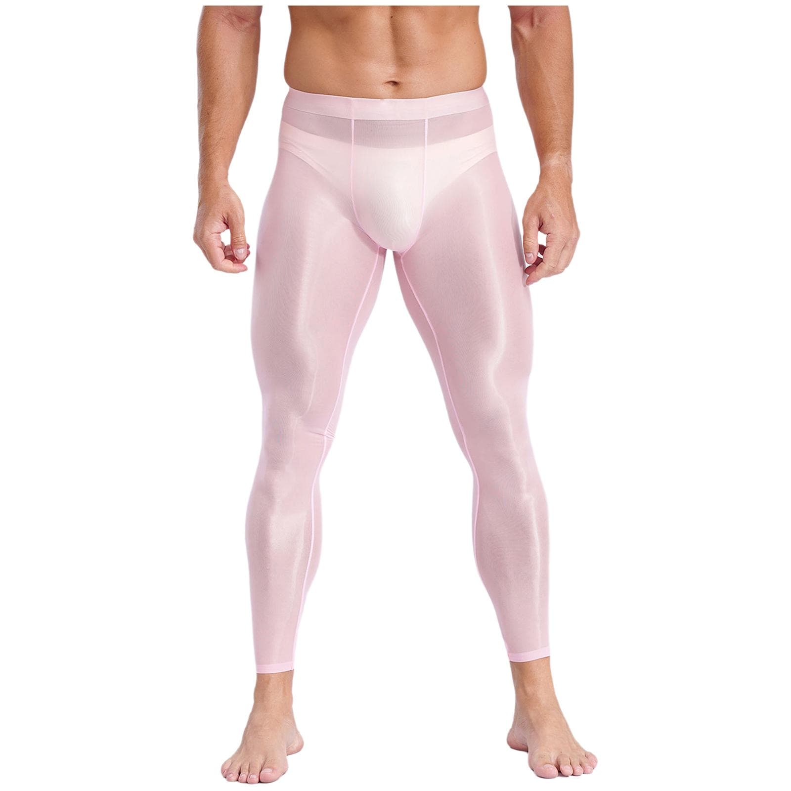 Mens Ultra-Thin Silky Yoga Leggings Elastic Waistband Breathable Gym Tights Enhanced Pouch Design Stretchy Workout Pants M pink