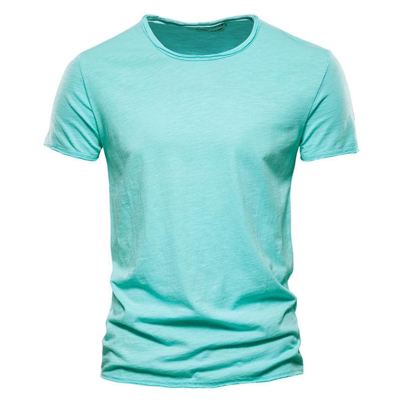 Usegiraffe Brand Quality Elasticity T-Shirt Men's O-neck Slim Fit 100% Cotton T-shirt Fashion Short Sleeve T Shirt Men's Tops Casual Tshirt 3XL light green
