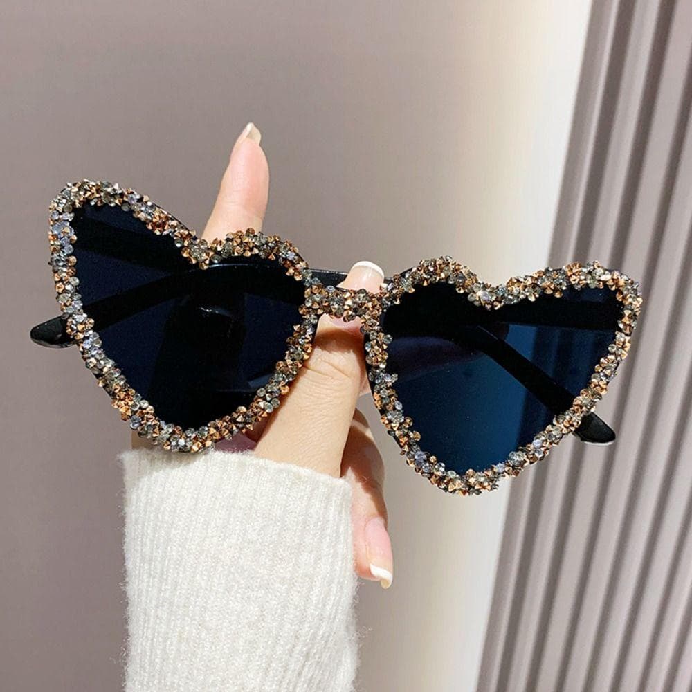 Heart-shaped Rhinestone Sunglasses Sun-Protective Candy Color Shades for Outdoor Fashion Glasses