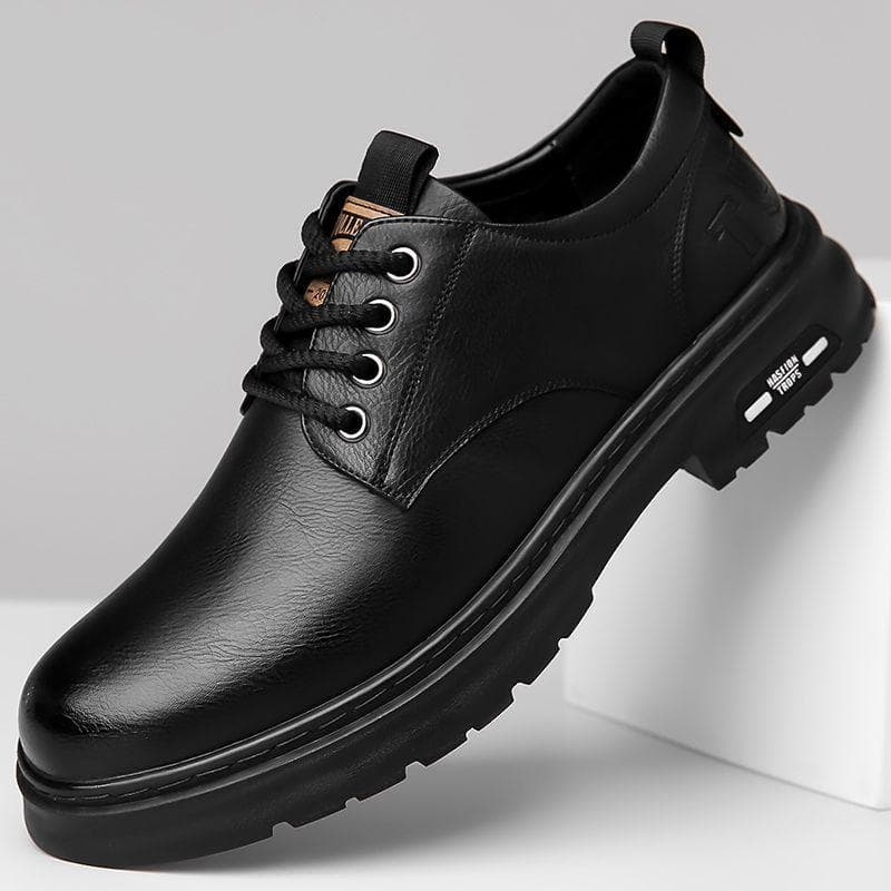 2024 Men's Retro Handmade Leather Shoes - Spring & Autumn, Wear-Resistant, Lace-Up, Casual Workwear 44 black