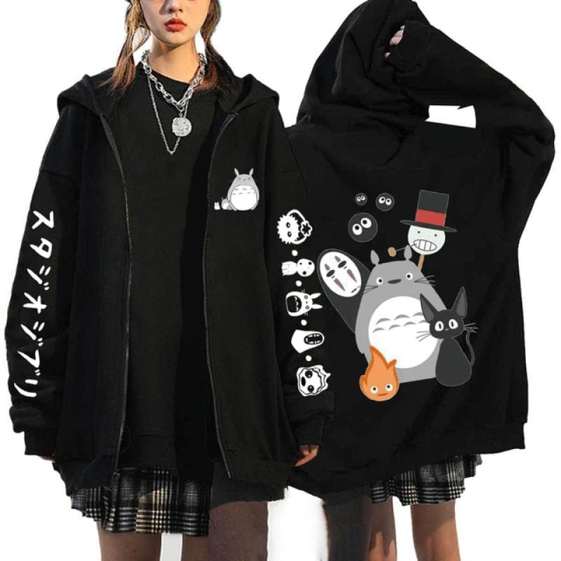 Anime Totoro Sweatshirts Men and Women Zipper Jackets Hooded Sweatshirts Casual Hip Hop Zip Up Hoodie M