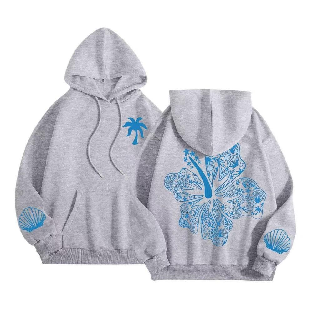 Women's Spring and Summer Long-sleeved Hoodies, Fashionable Printed Loose and Comfortable Hoodies S grey