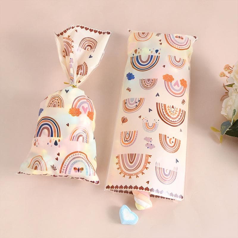 50pcs Boho Rainbow Plastic Gift Bags Candy Cookie Packaging Treat Bag Wedding Birthday Party Decoration Shower Supplies