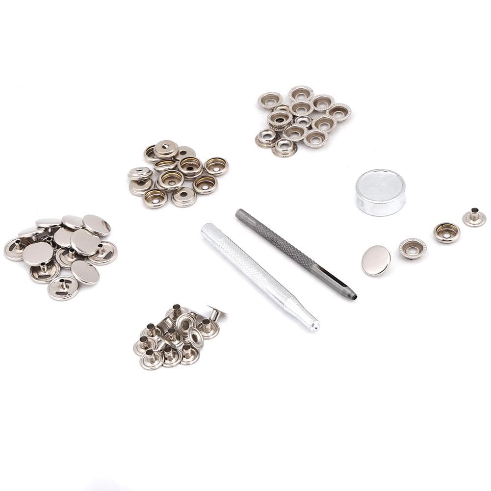 Metal Press Stud Snap Button Fastener for Leather Clothes Jacket Repair(silver 3pcs tool)