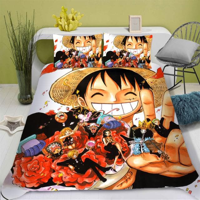 One-Piece Anime Duvet Cover Set Comforter Printed Nika Luffy Gear Cartoon Twin Size Bedding Sets Gifts 3-pieces Set Home Decor US Queen228x228cm
